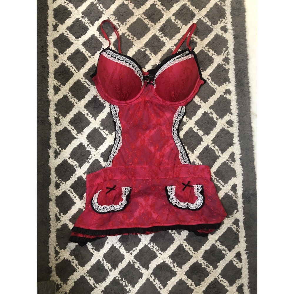 Victoria's Secret Sexy Little Things French Maid Apron Lingerie Lace Teddy 36C